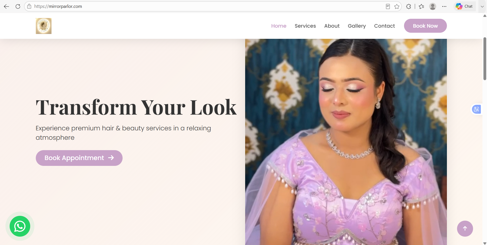 Mirror Parlor website interface