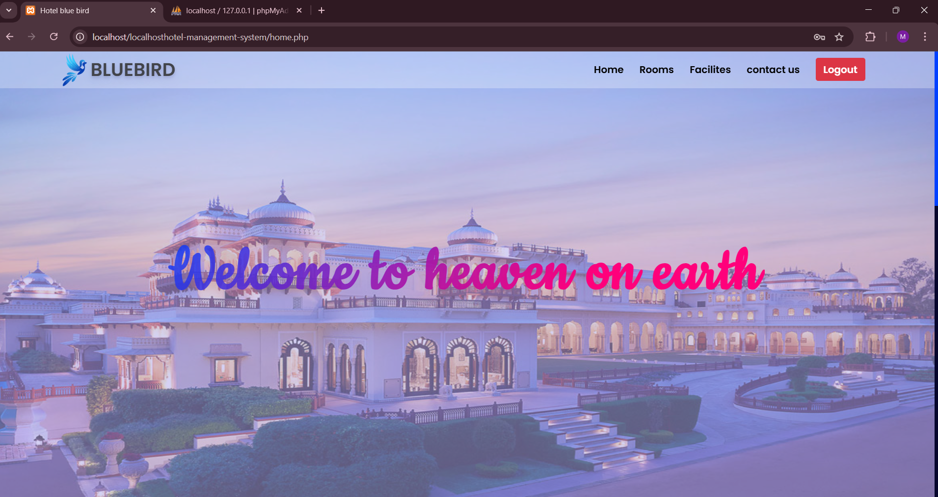 BlueBird hotel management system preview